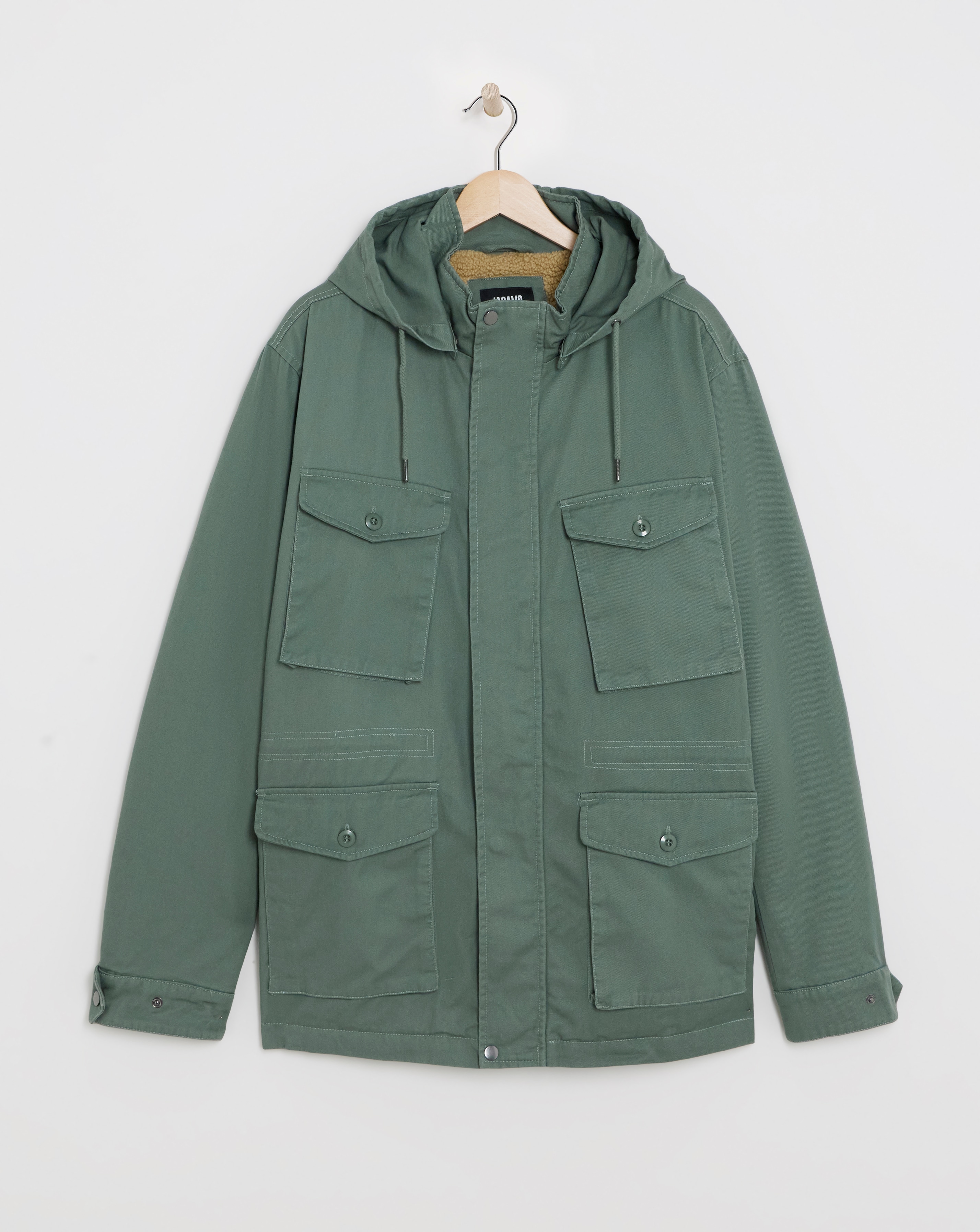 Khaki 4 Pocket Hooded Cotton Jacket