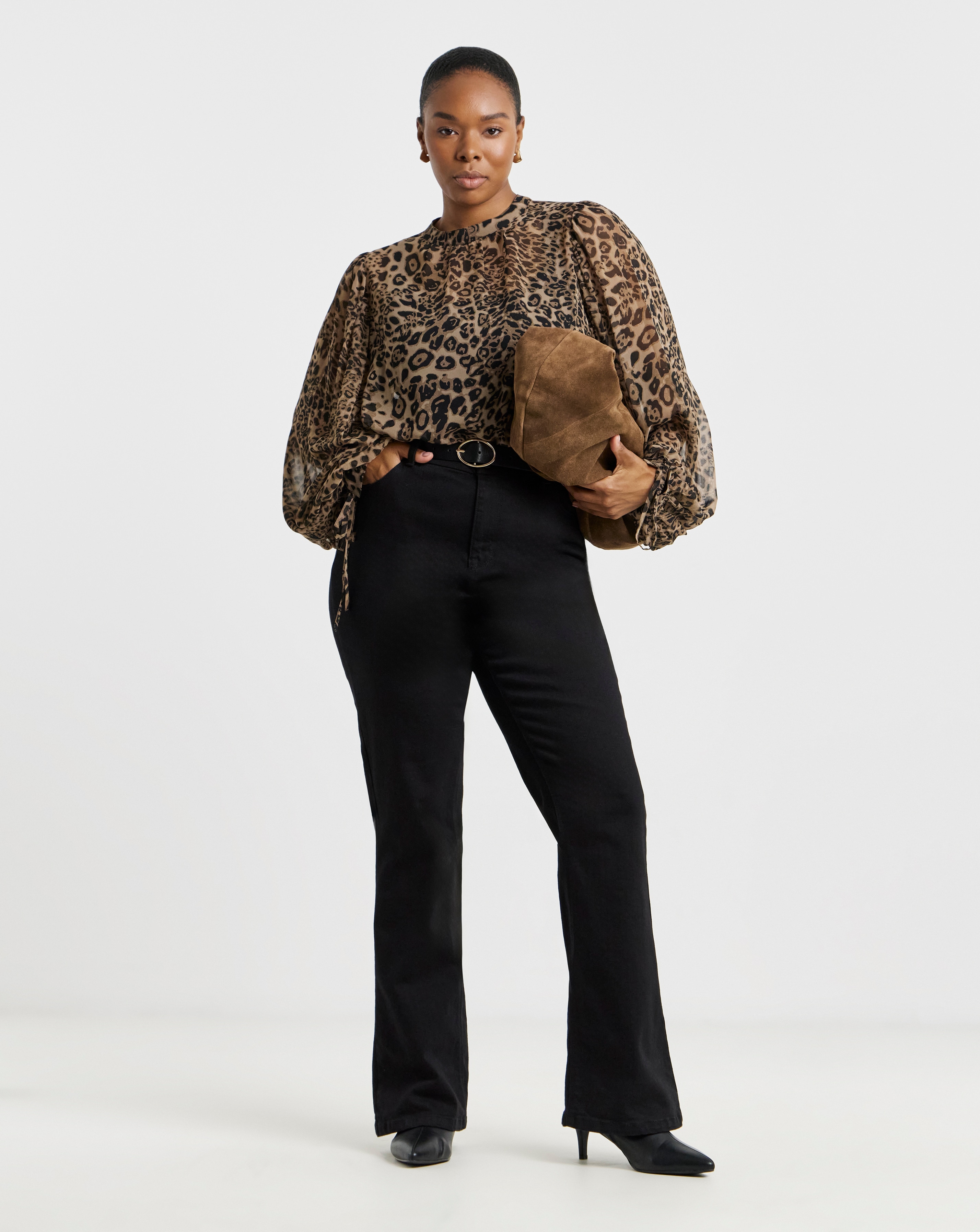 Super Stretch Denim Black Flared Jeans