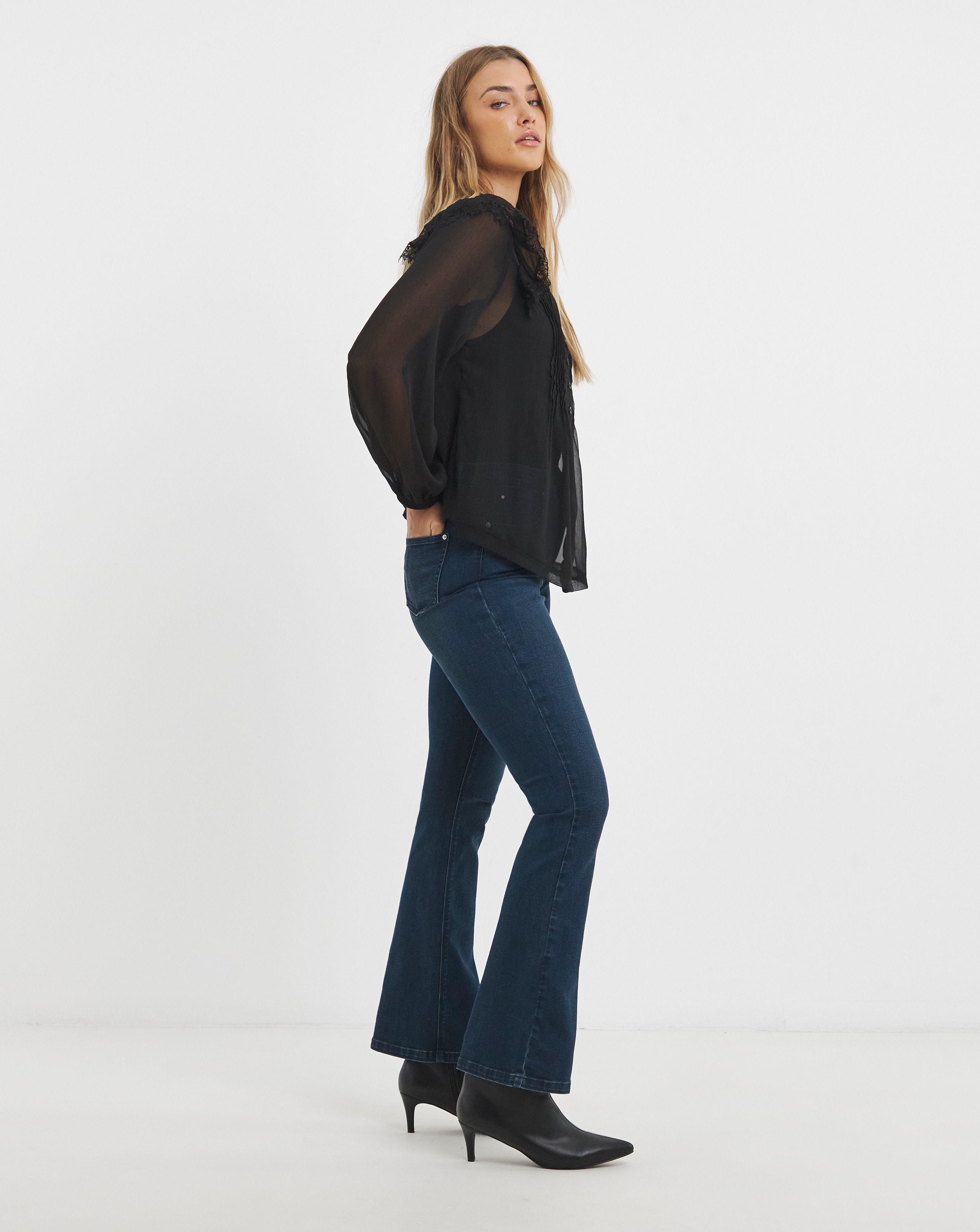 Super Stretch Denim Indigo Flared Jeans
