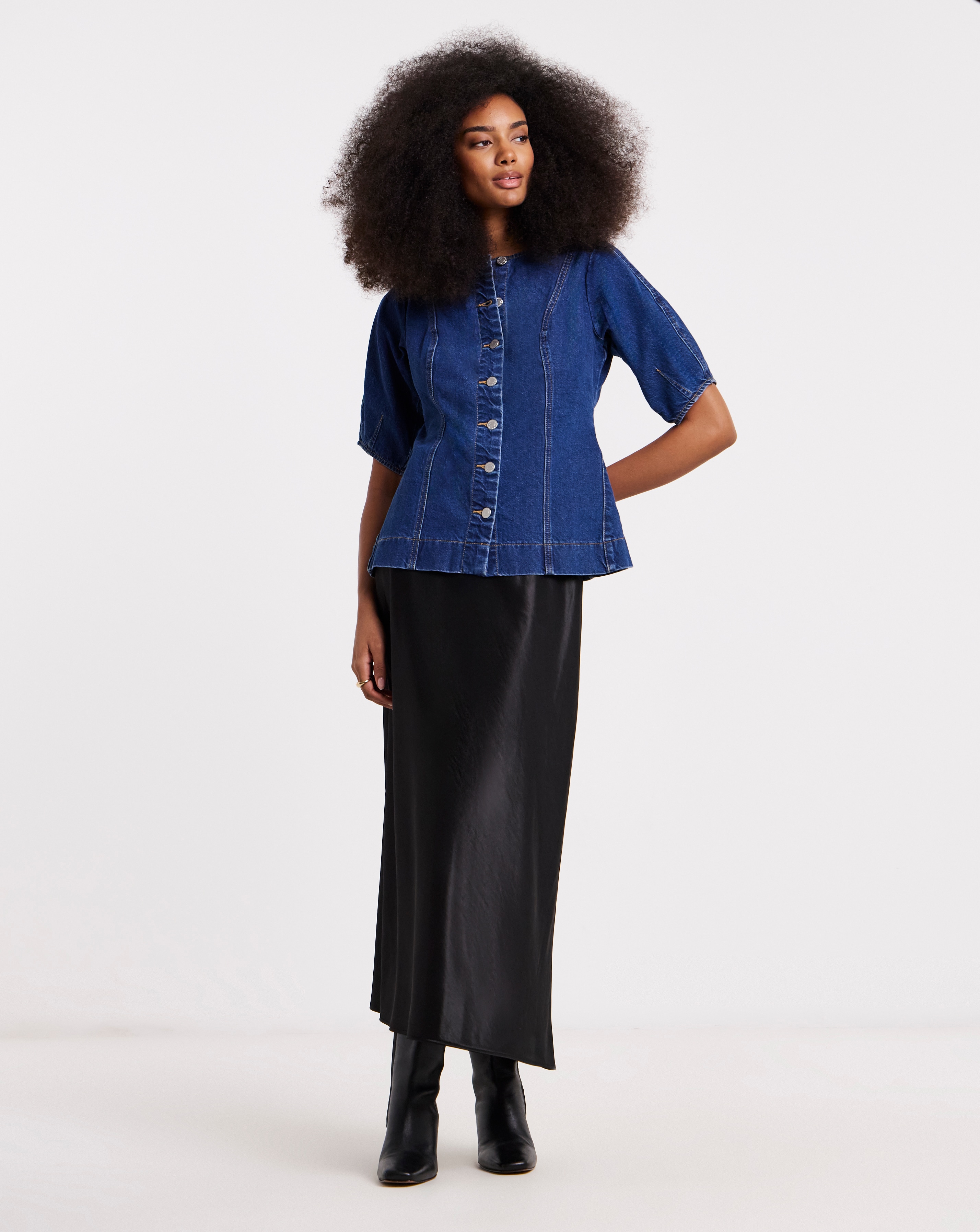New In - Simply Be Button Through Denim Blouse