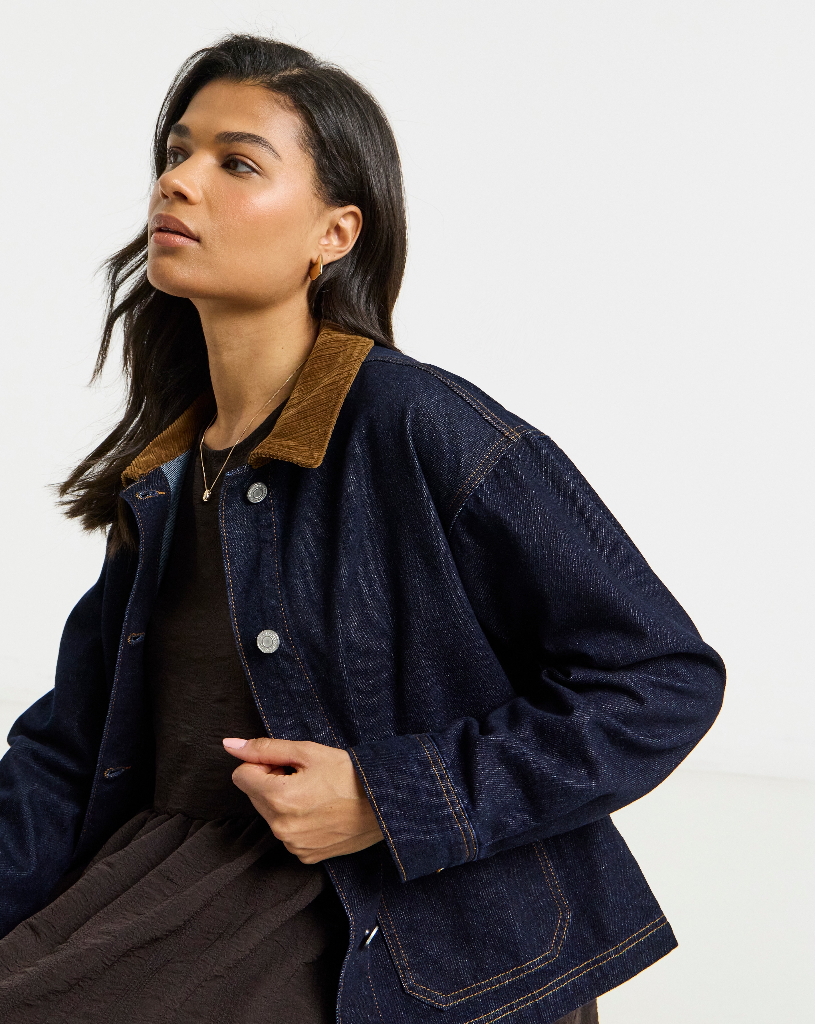 New In - Indigo Cord Collar Denim Barn Jacket