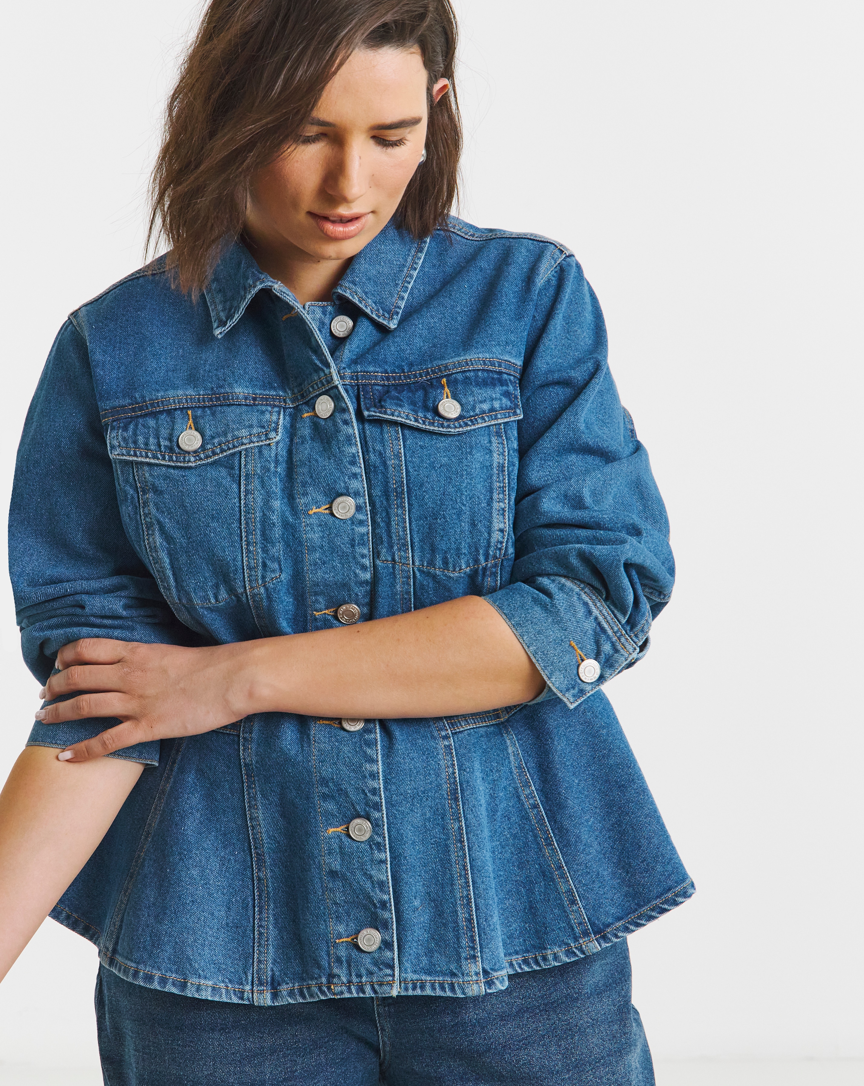 New In - Simply Be Mid Wash Denim Peplum Jacket