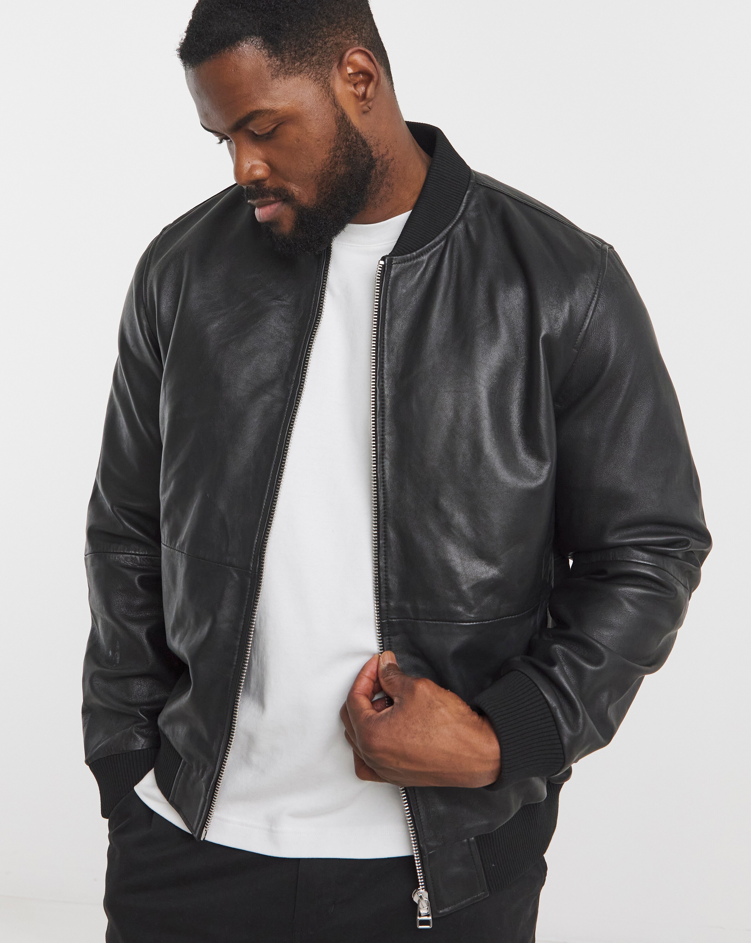 Black Leather Bomber Jacket