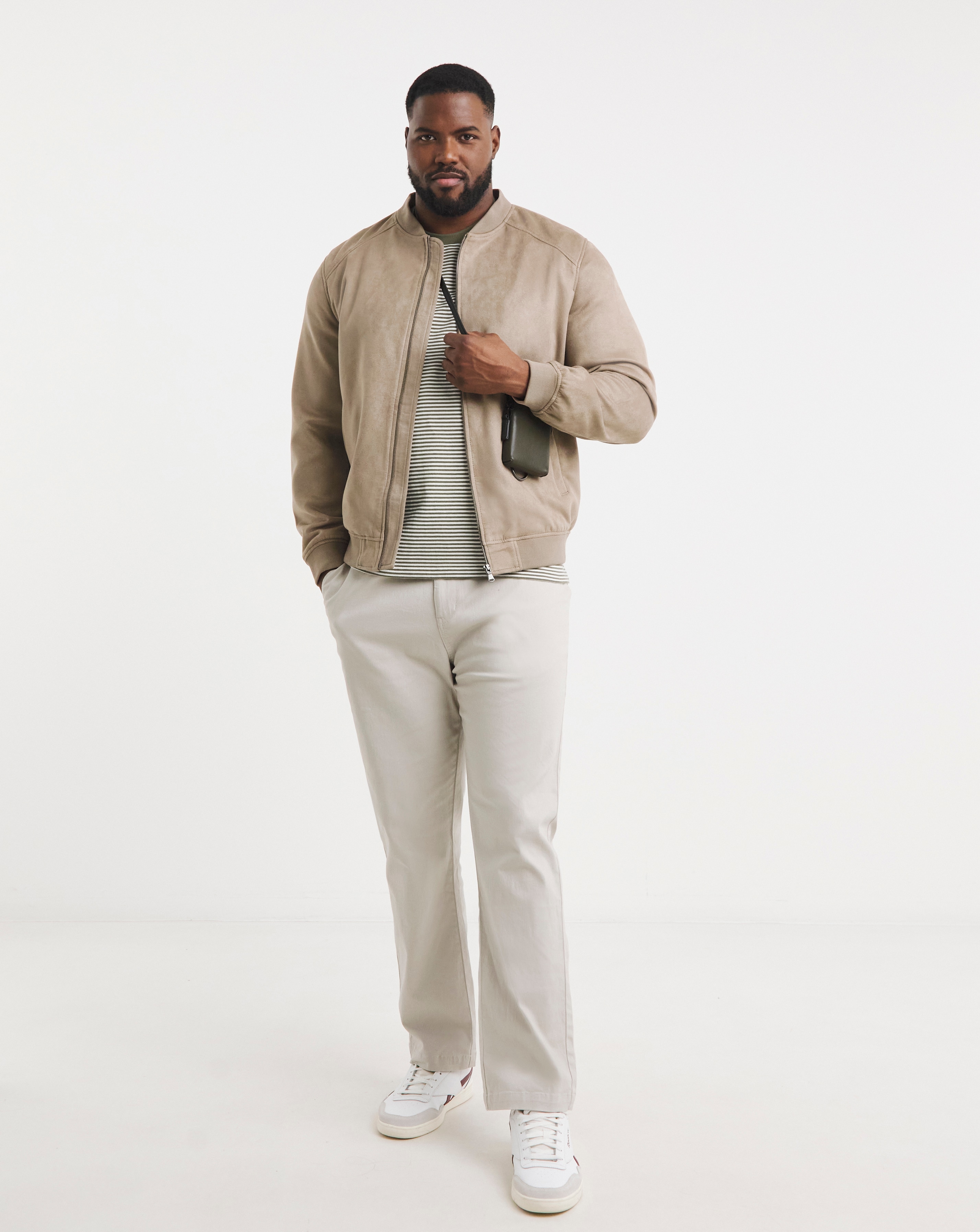 Beige Faux Suede Bomber