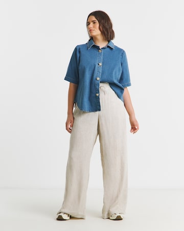 Mid Wash Statement Button Denim Blouse