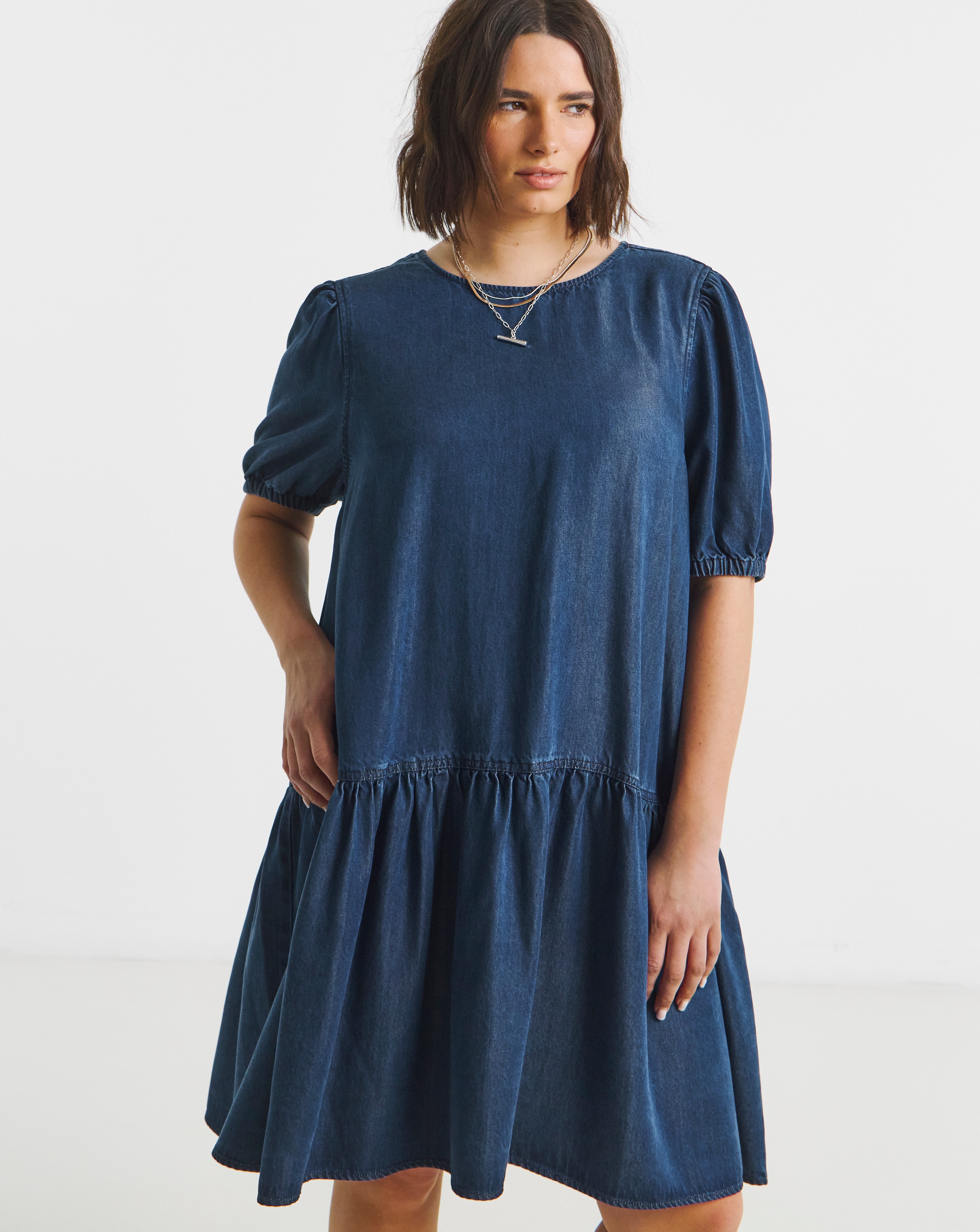 New In - Indigo Drop Waist Mini Denim Dress