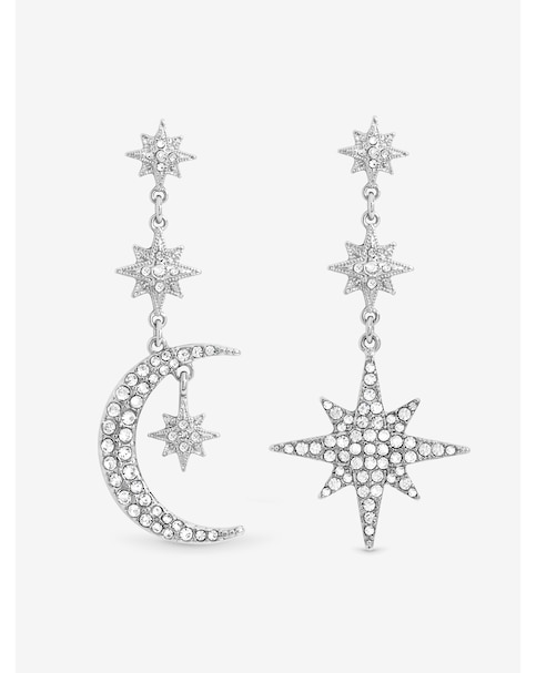 Mood Silver Crystal Moon And Star Statement Drop Earrings