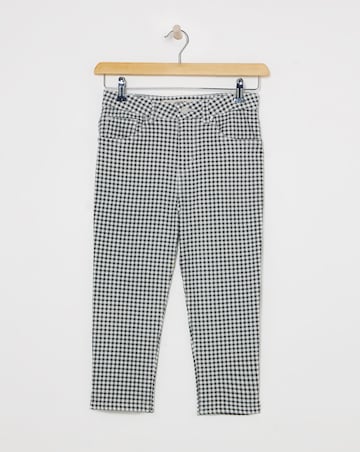 Gingham Printed Denim Capri Jeans