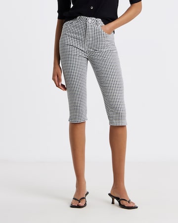Gingham Printed Denim Capri Jeans