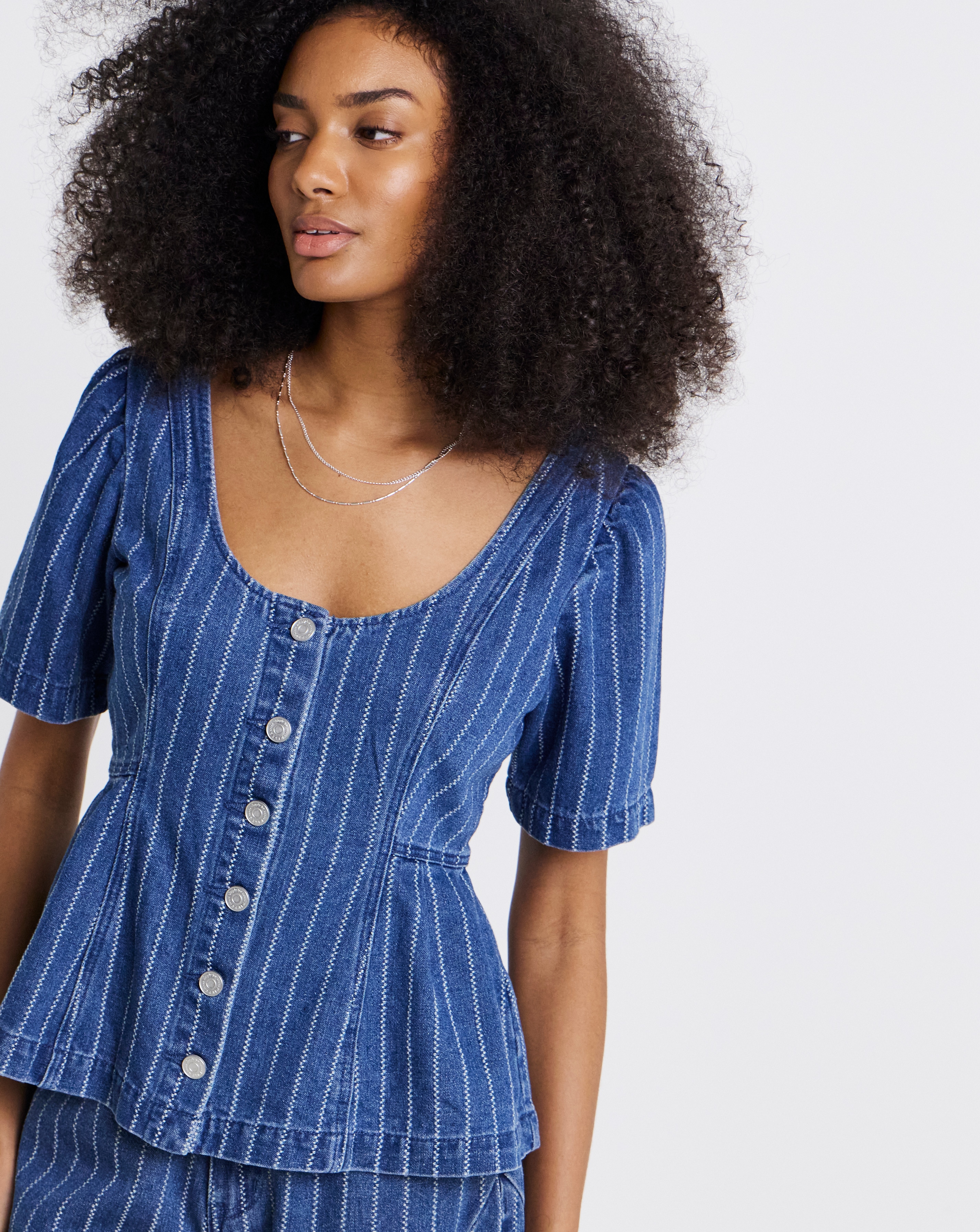 New In - Blue Jacquard Denim Stripe Top Co Ord