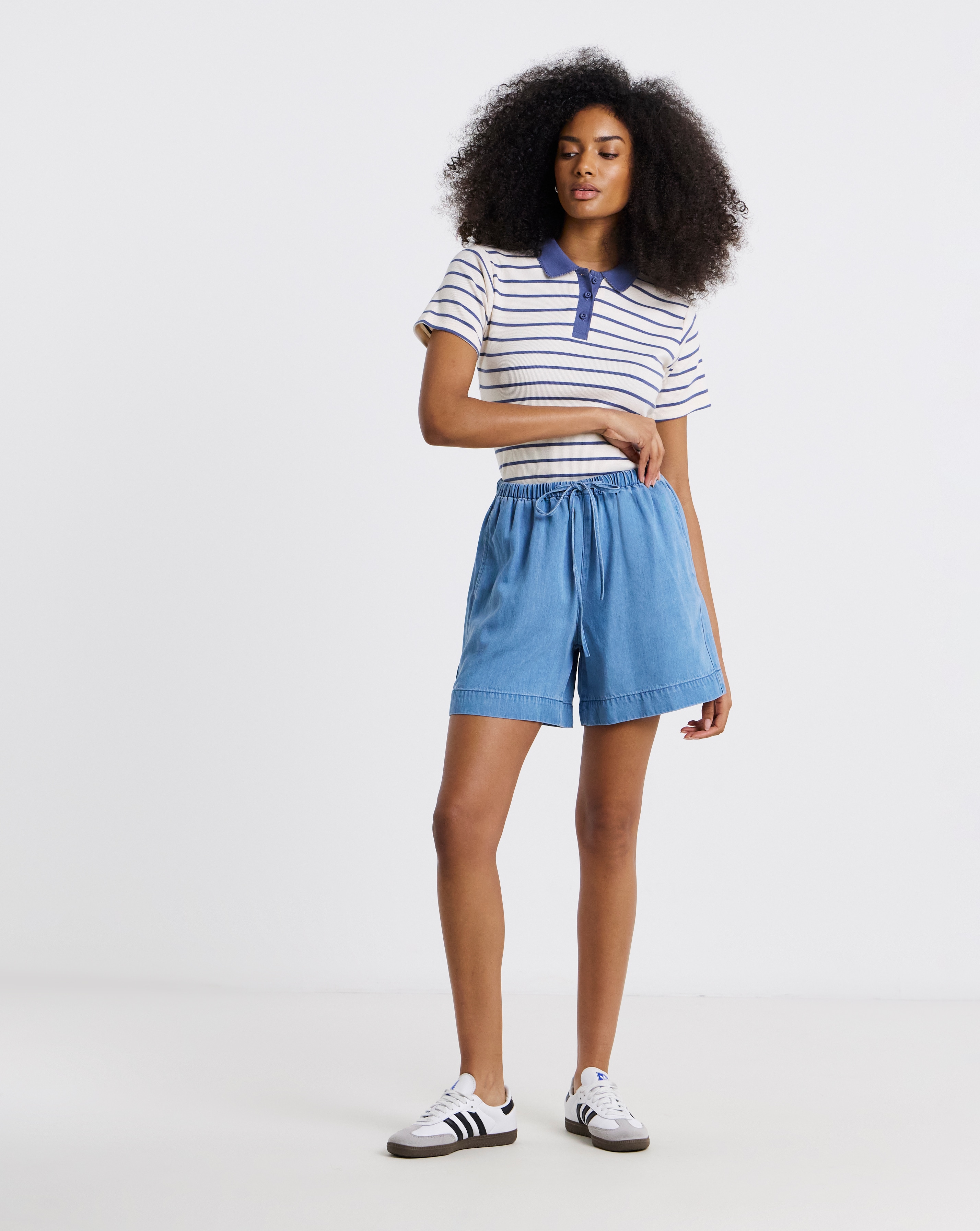 New In - Light Blue Tencel Denim Jogger Shorts