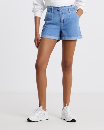 Light Blue Belted Denim Shorts