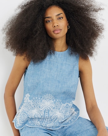 Light Wash Chambray Palm Tree Broderie Top