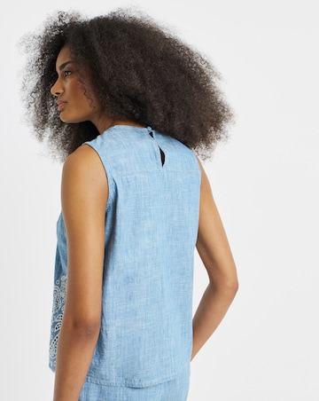 Light Wash Chambray Palm Tree Broderie Top