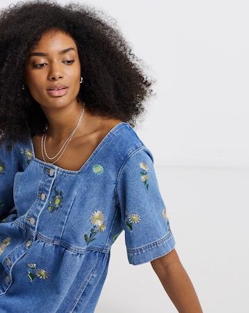 Daisy Embroidered Denim Dress