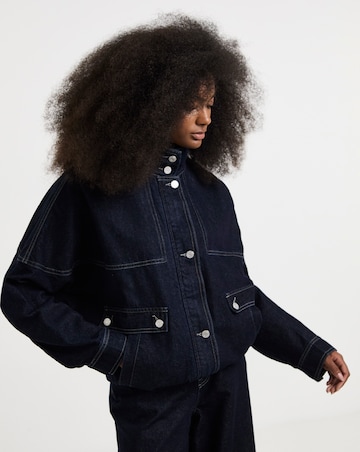 Indigo Funnel Neck Bat Wing Denim Jacket