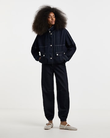 Indigo Funnel Neck Bat Wing Denim Jacket