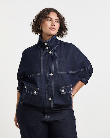 Indigo Funnel Neck Bat Wing Denim Jacket
