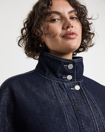 Indigo Funnel Neck Bat Wing Denim Jacket