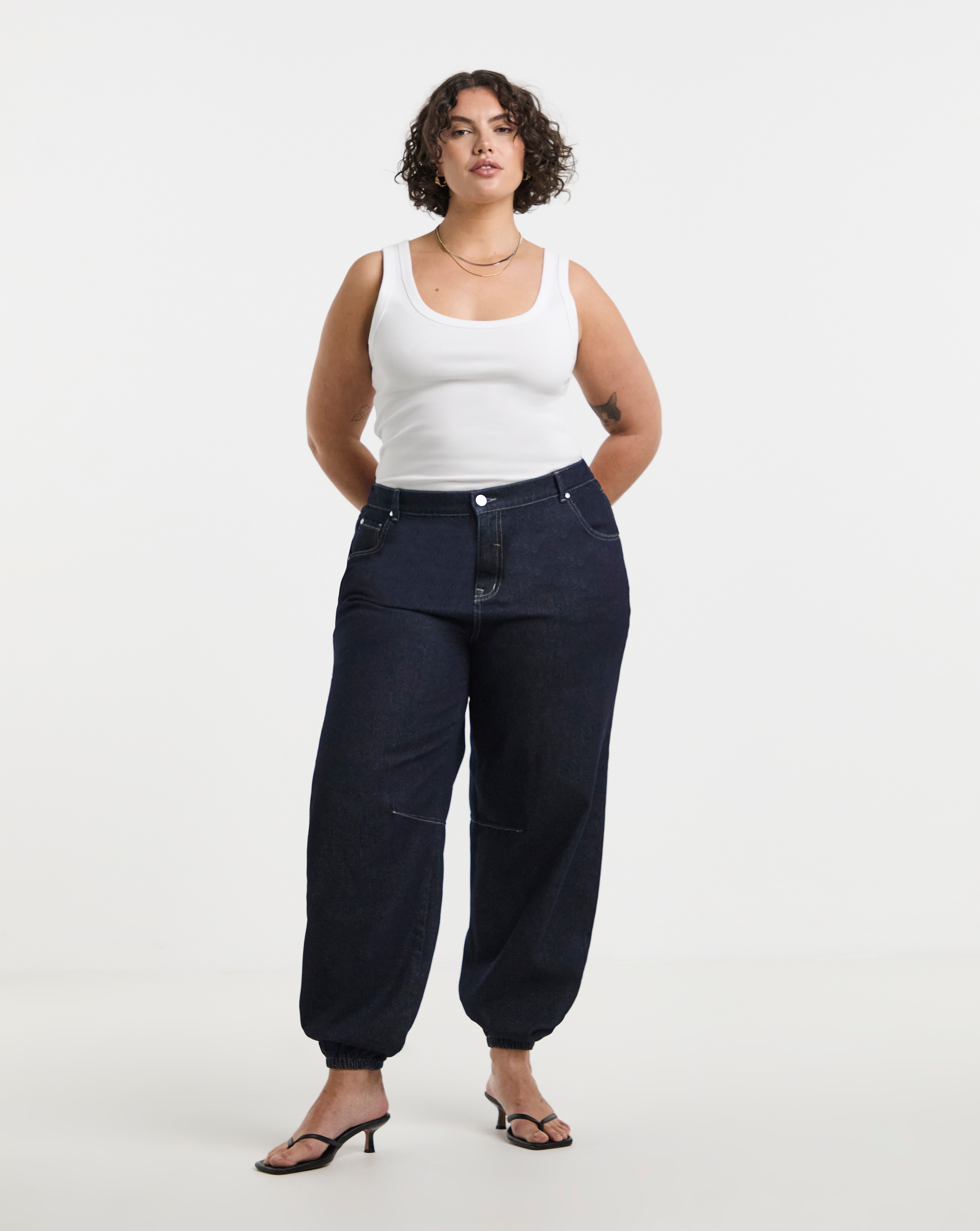 Cuffed Denim Balloon Jeans