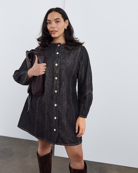 New In - Denim Button Front Mini Dress