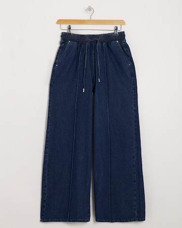 Mid Blue Pintuck Wide Leg Jogger Jean