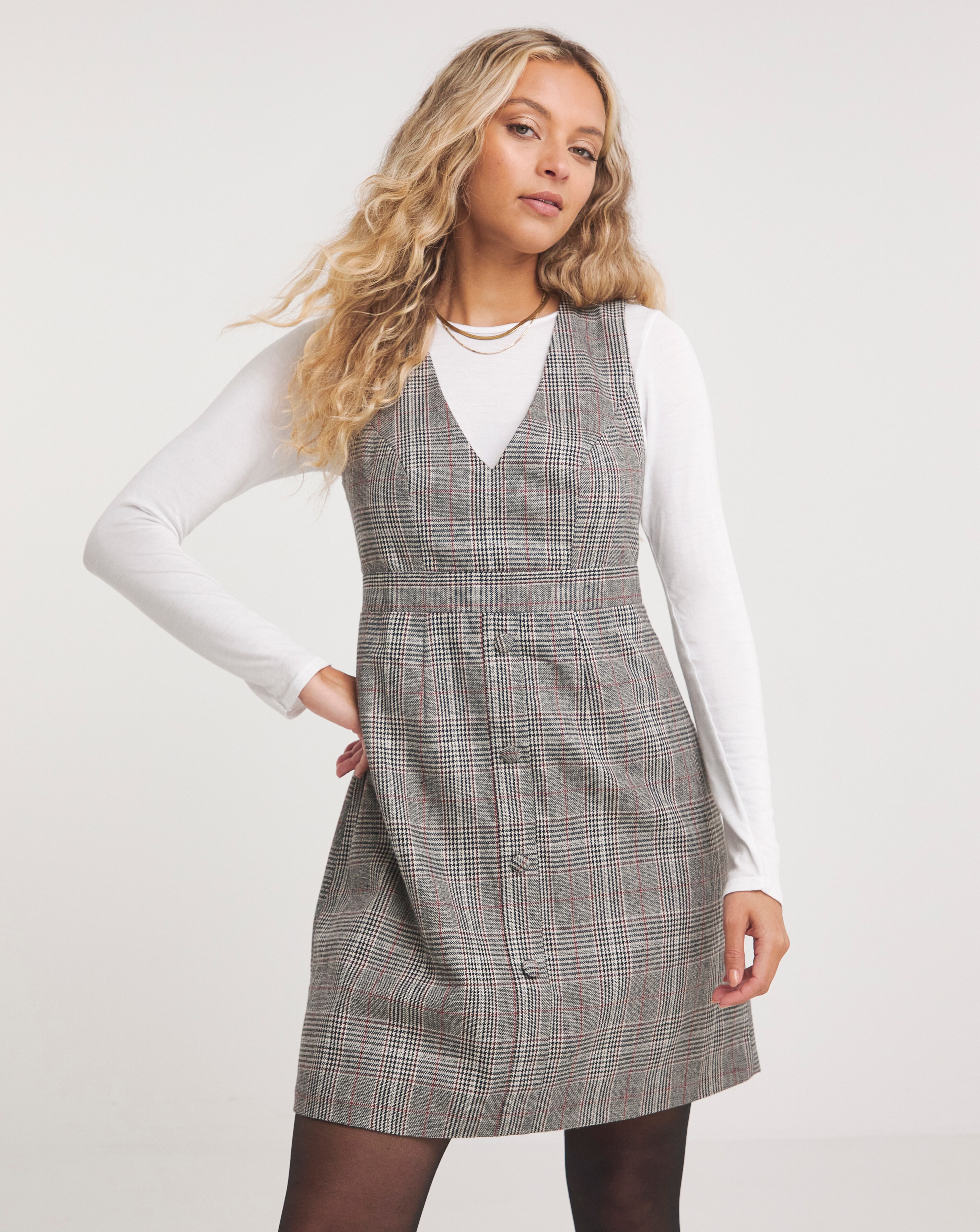 Check Skater Pinafore Dress