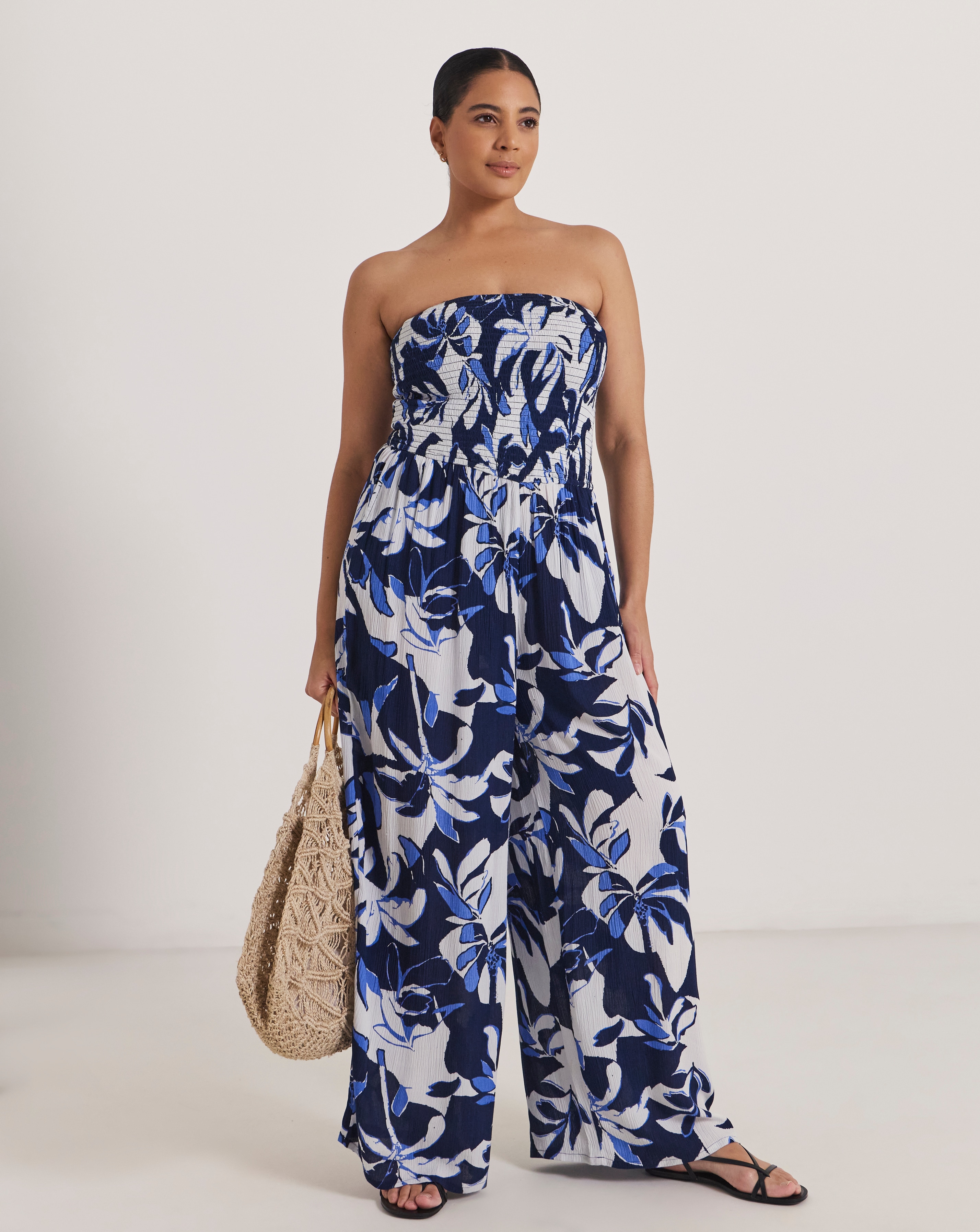 New In - Shirred Bandeau Beach Jumpsuit