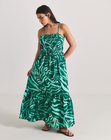 Shirred Floral Maxi Beach Dress
