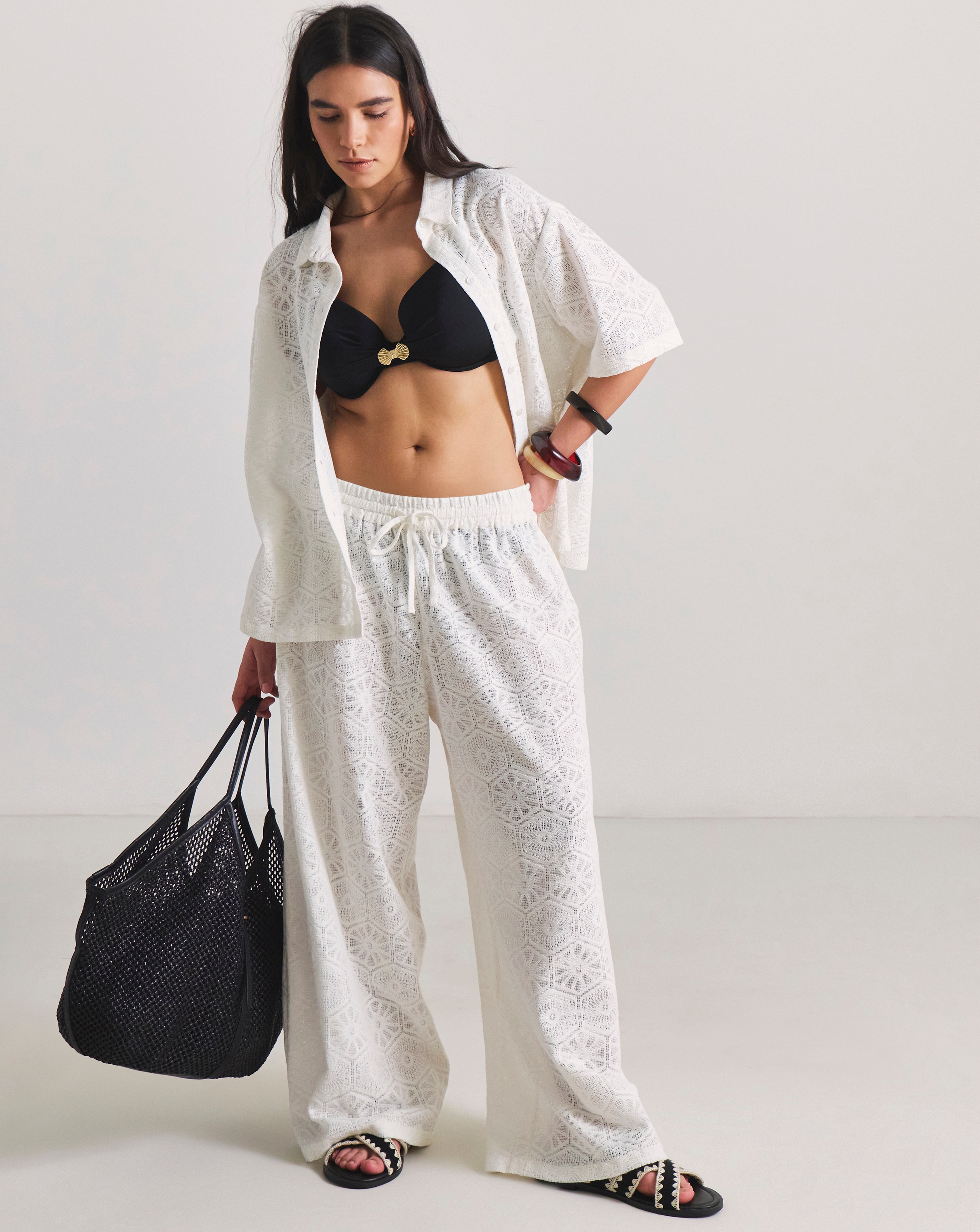 New In - Lace Shirt And Trouser Beach Coord