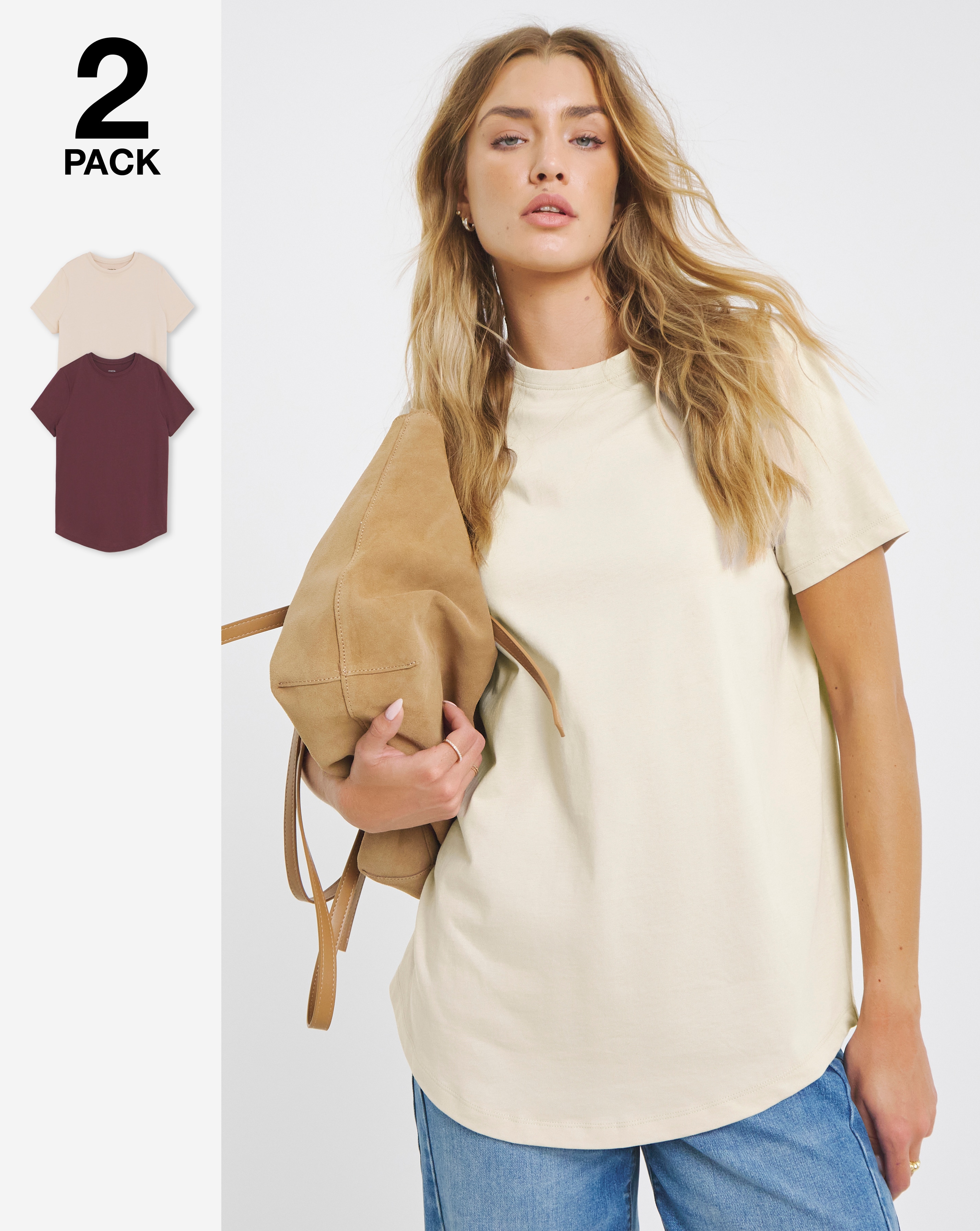 2 Pack Curved Hem T-Shirts