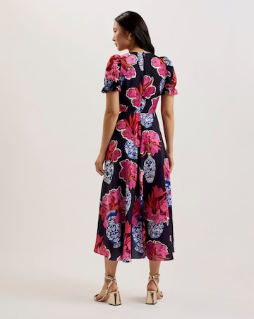 Ted Baker Sauzal Midi Tea Dress With Puff Sleeves