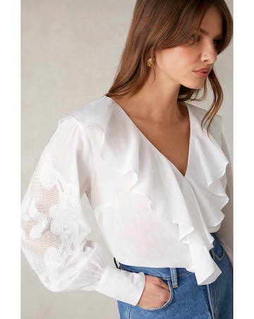 Ro&Zo Embroidered Mesh Sleeved Blouse