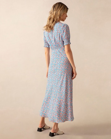 Ro&Zo Ditsy Print Shirred Cuff Midi Dress
