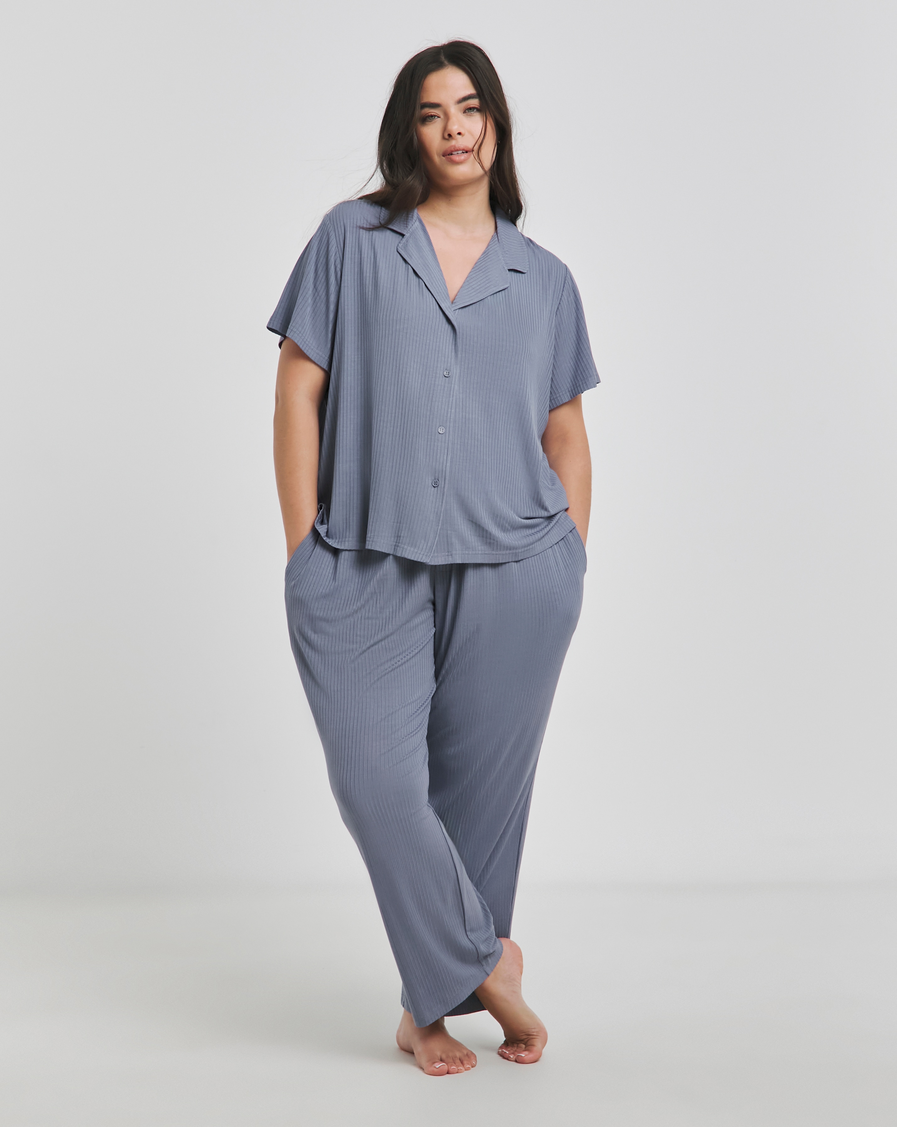Brushed Modal Rib Button Through PJ Set