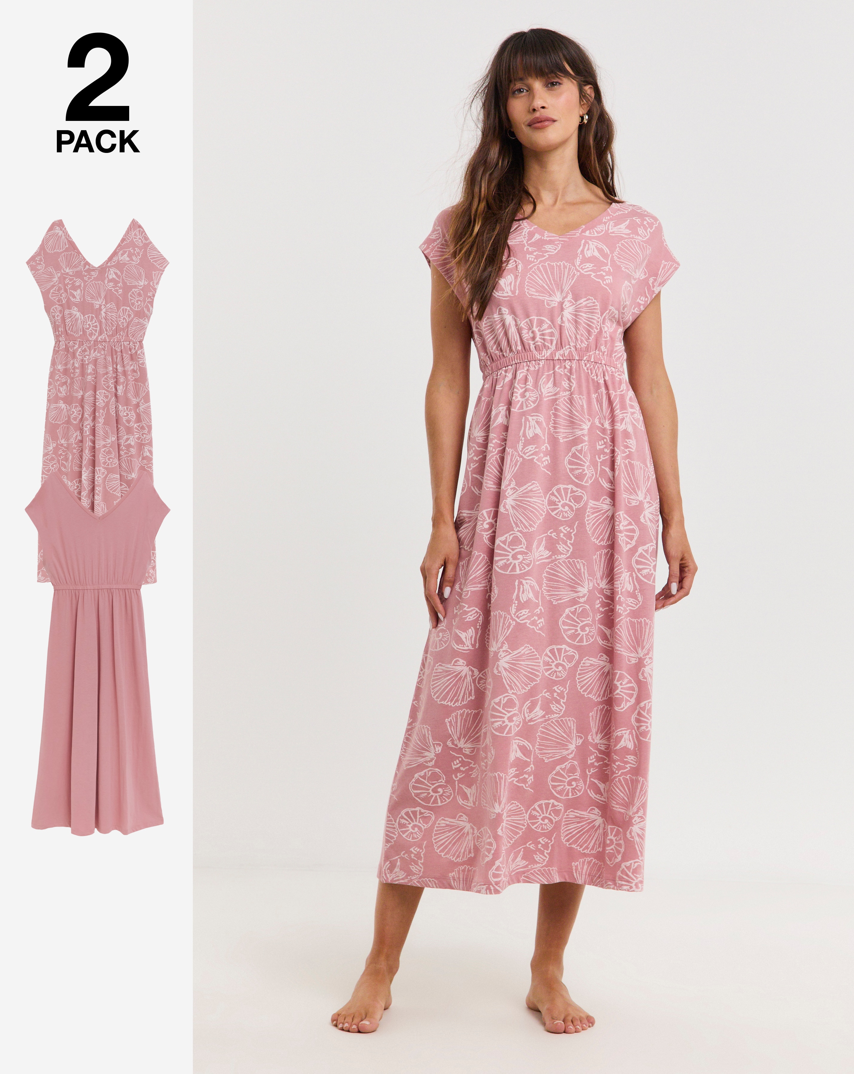 Shell Print Value 2 Pack Maxi Nighties