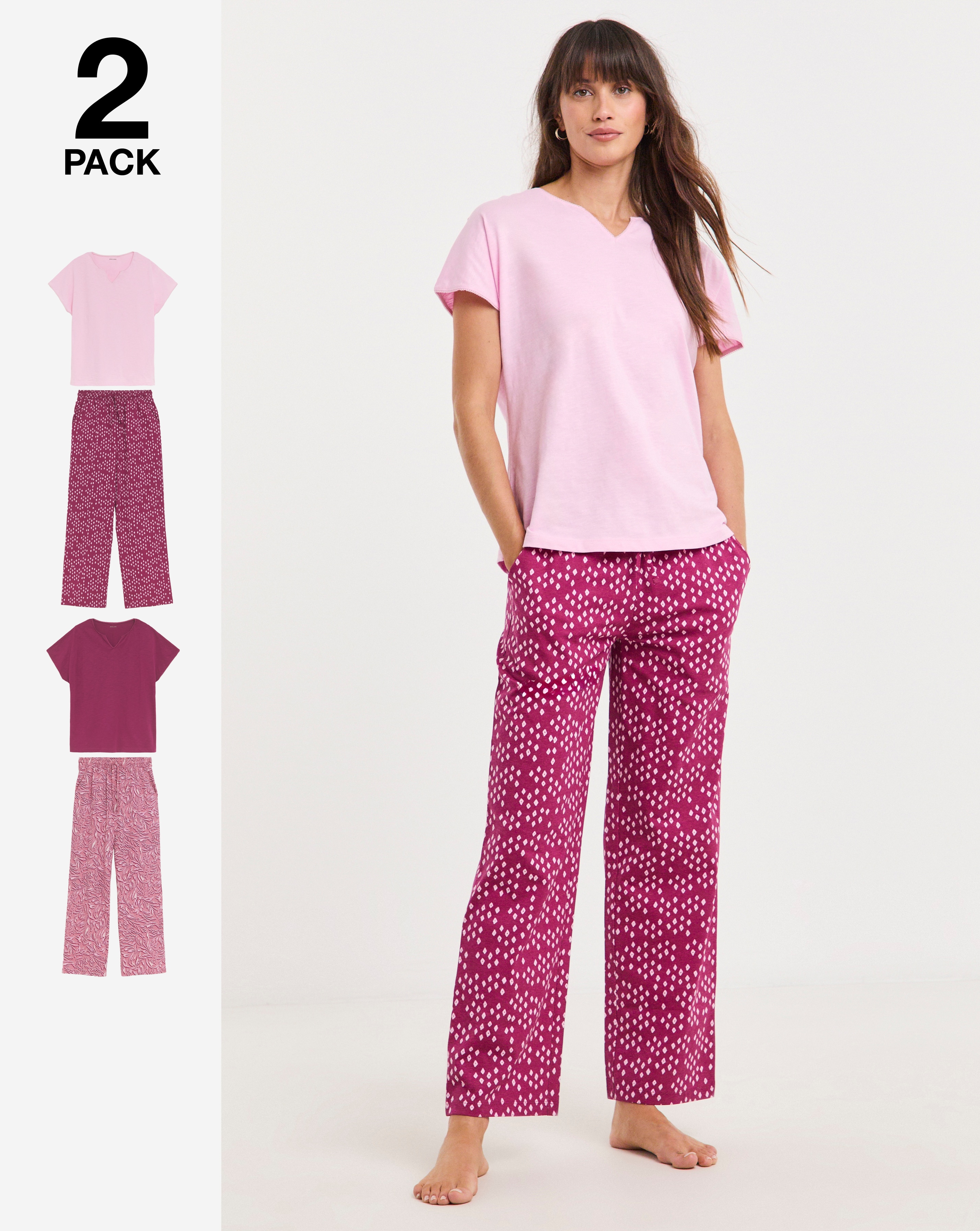 2 Pack Cotton Top Pyjama Sets