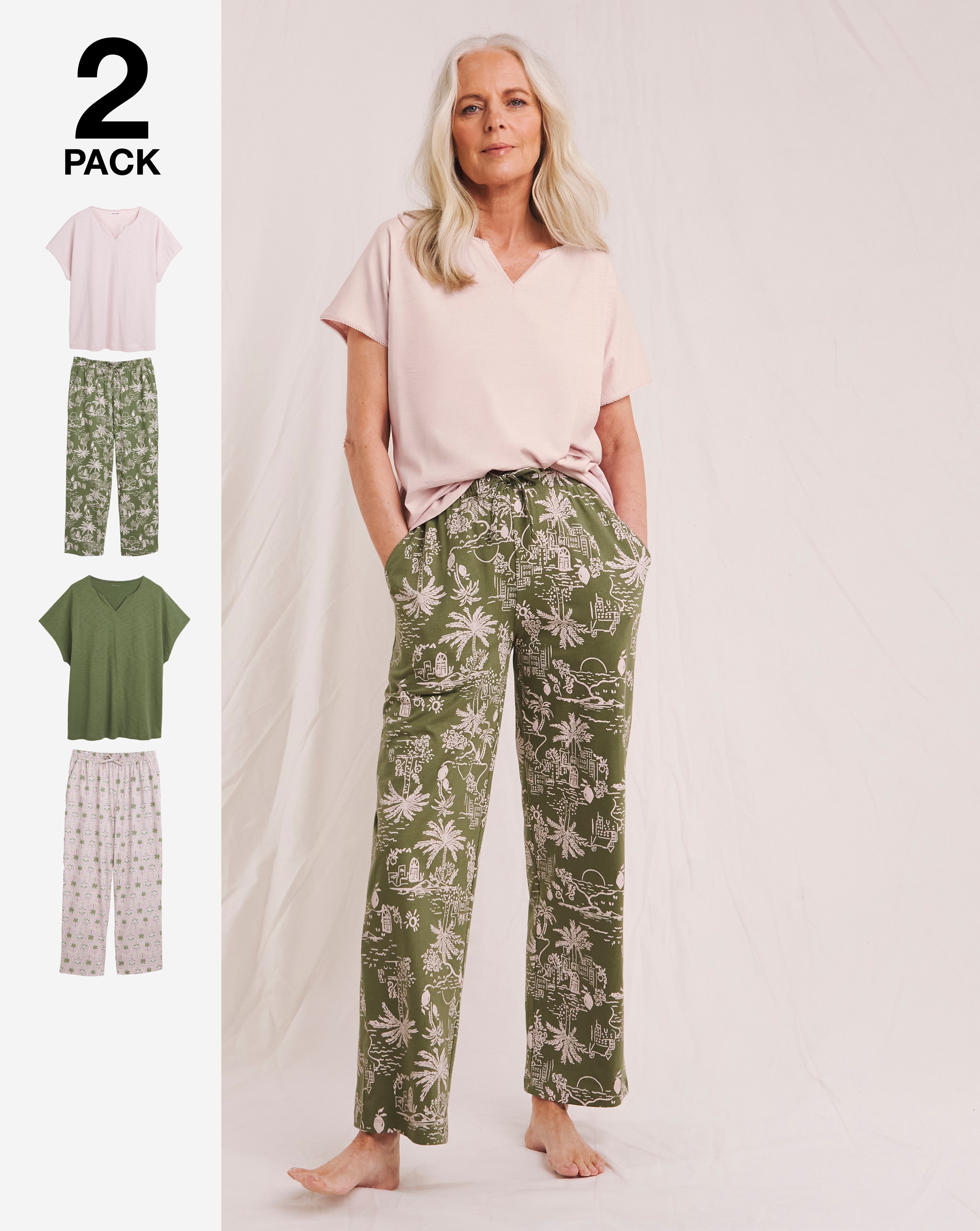 Palm Print Cotton 2 Pack Pyjama Set