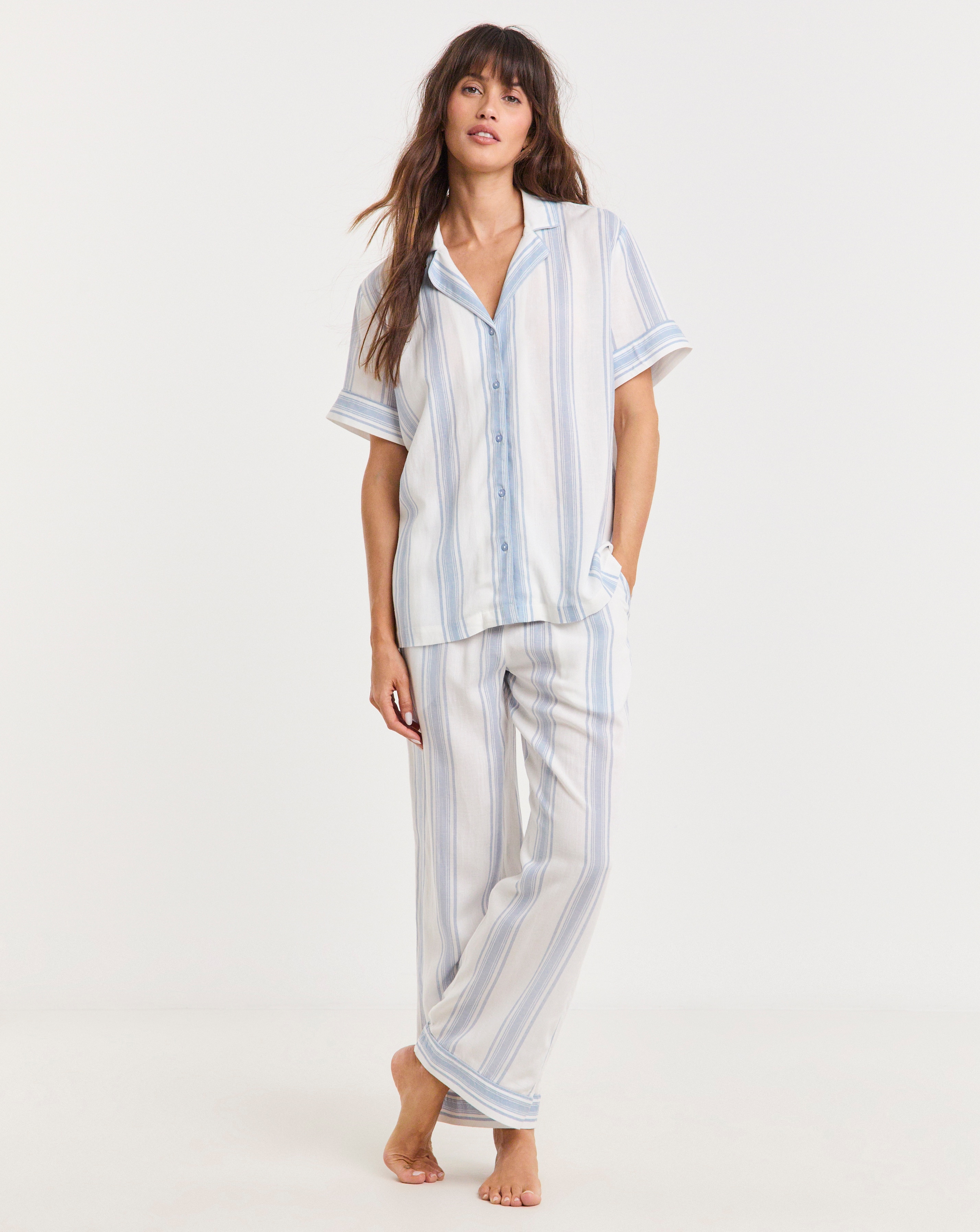 Linen Stripe Button Through PJ Set
