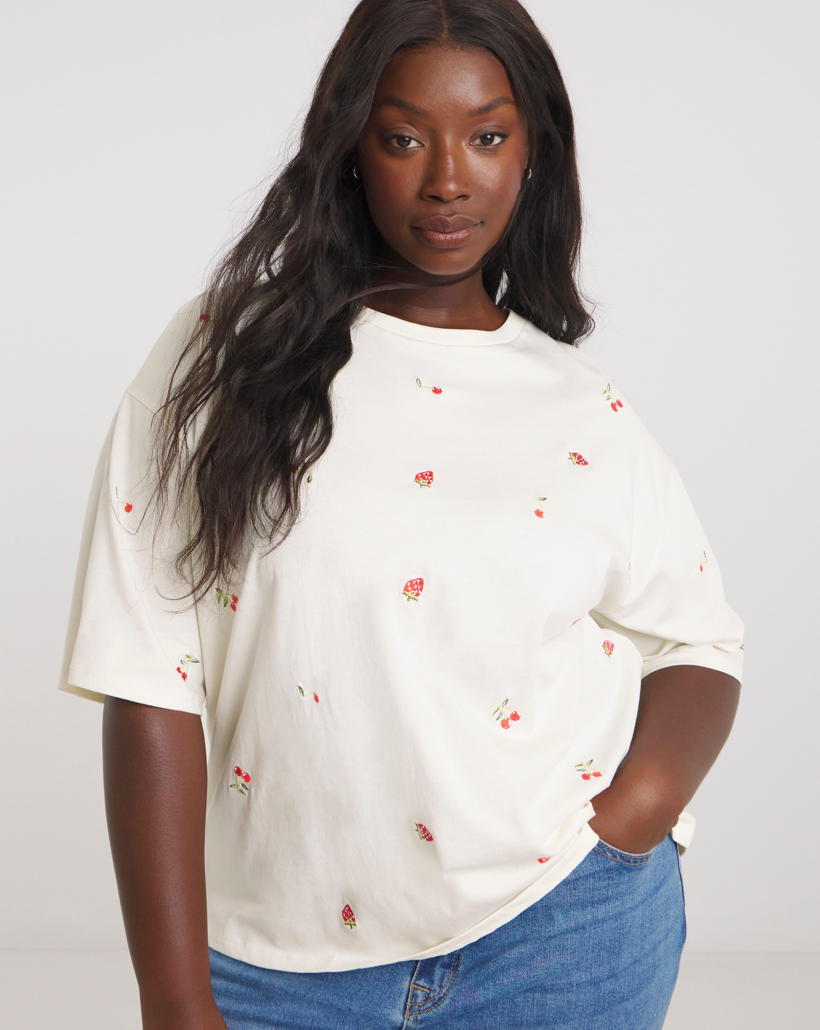 Simply Be Fruit Embroidered T-Shirt