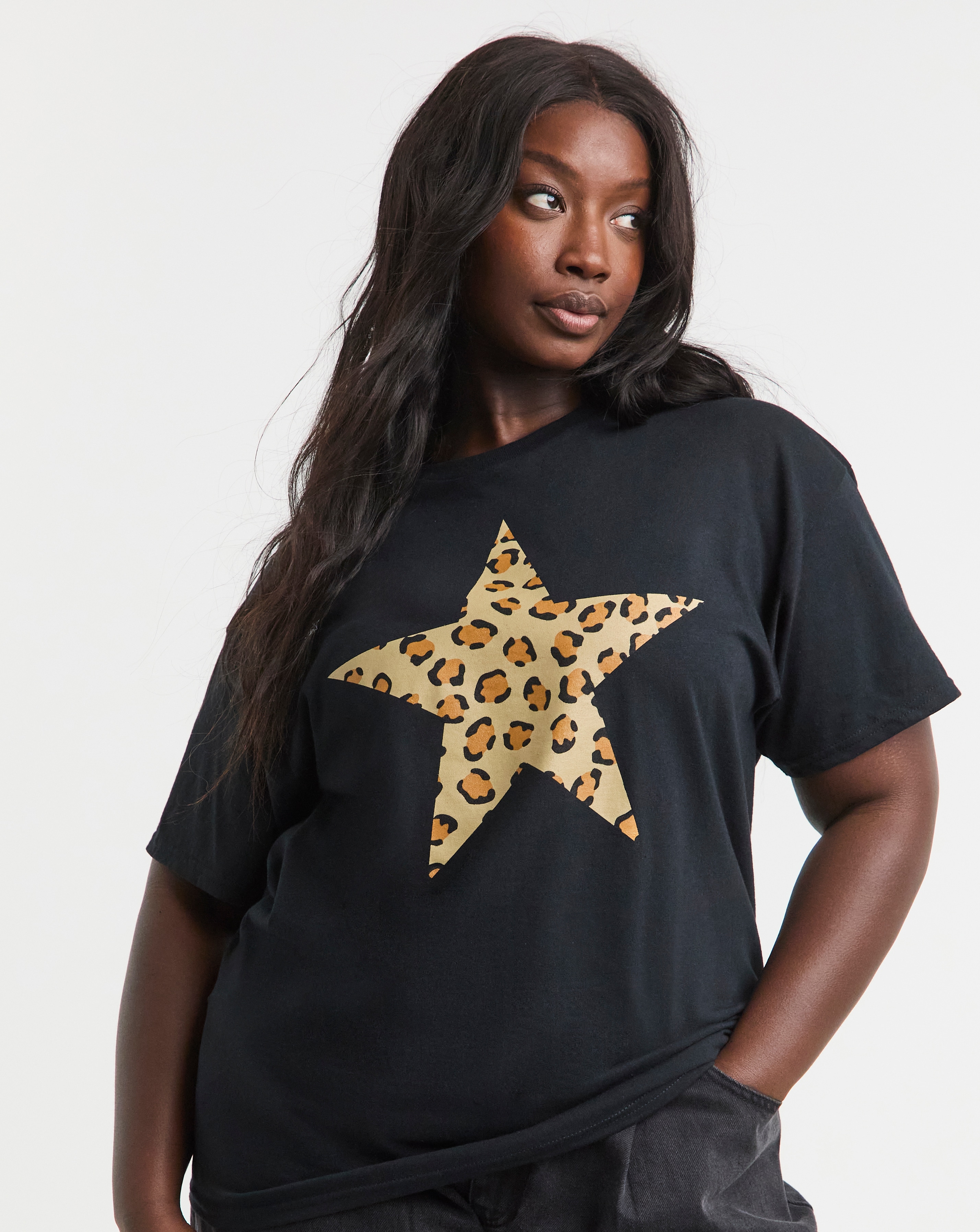 Simply Be Leopard Star Graphic T-Shirt