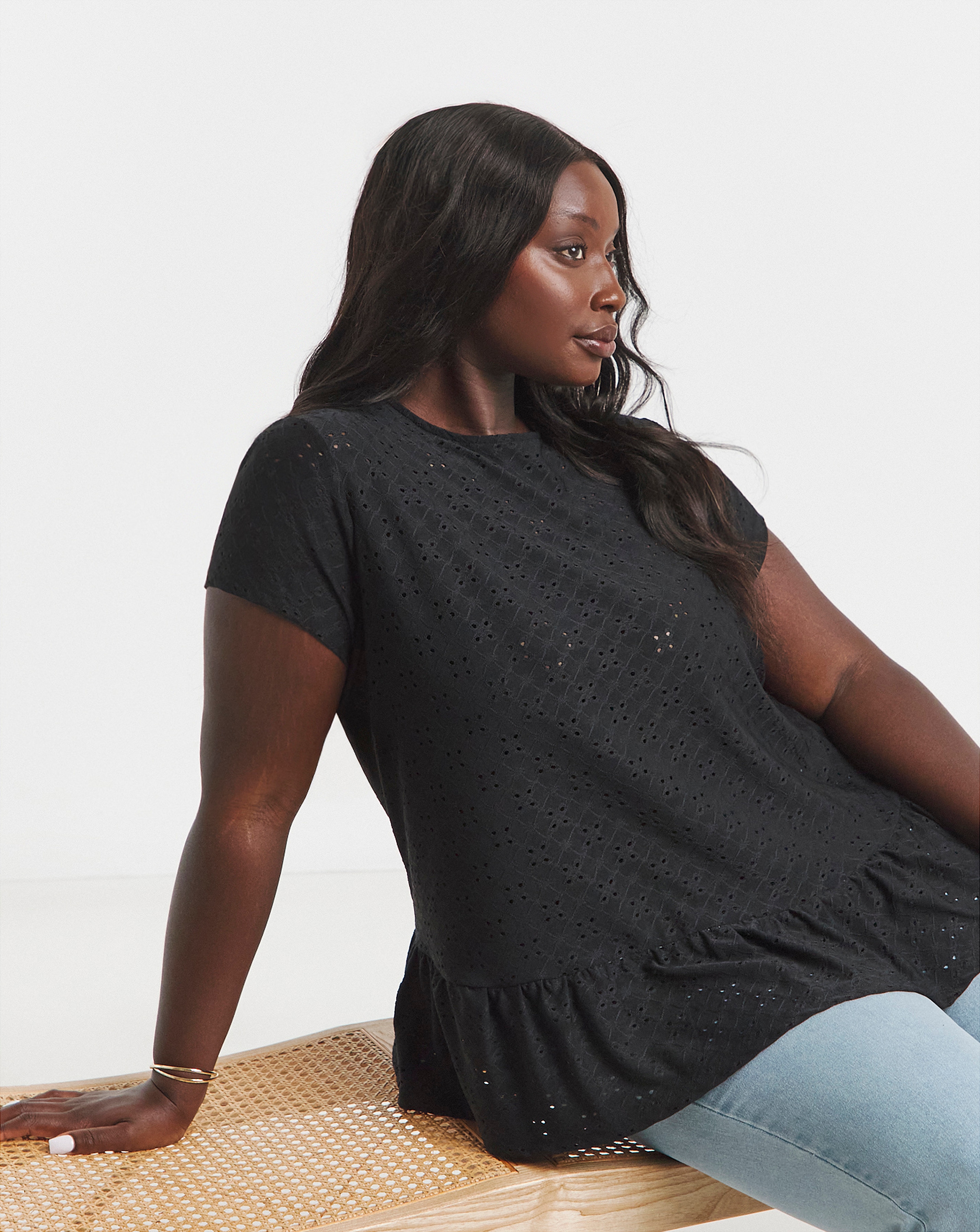 Simply Be Broderie Cap Sleeve Peplum Top