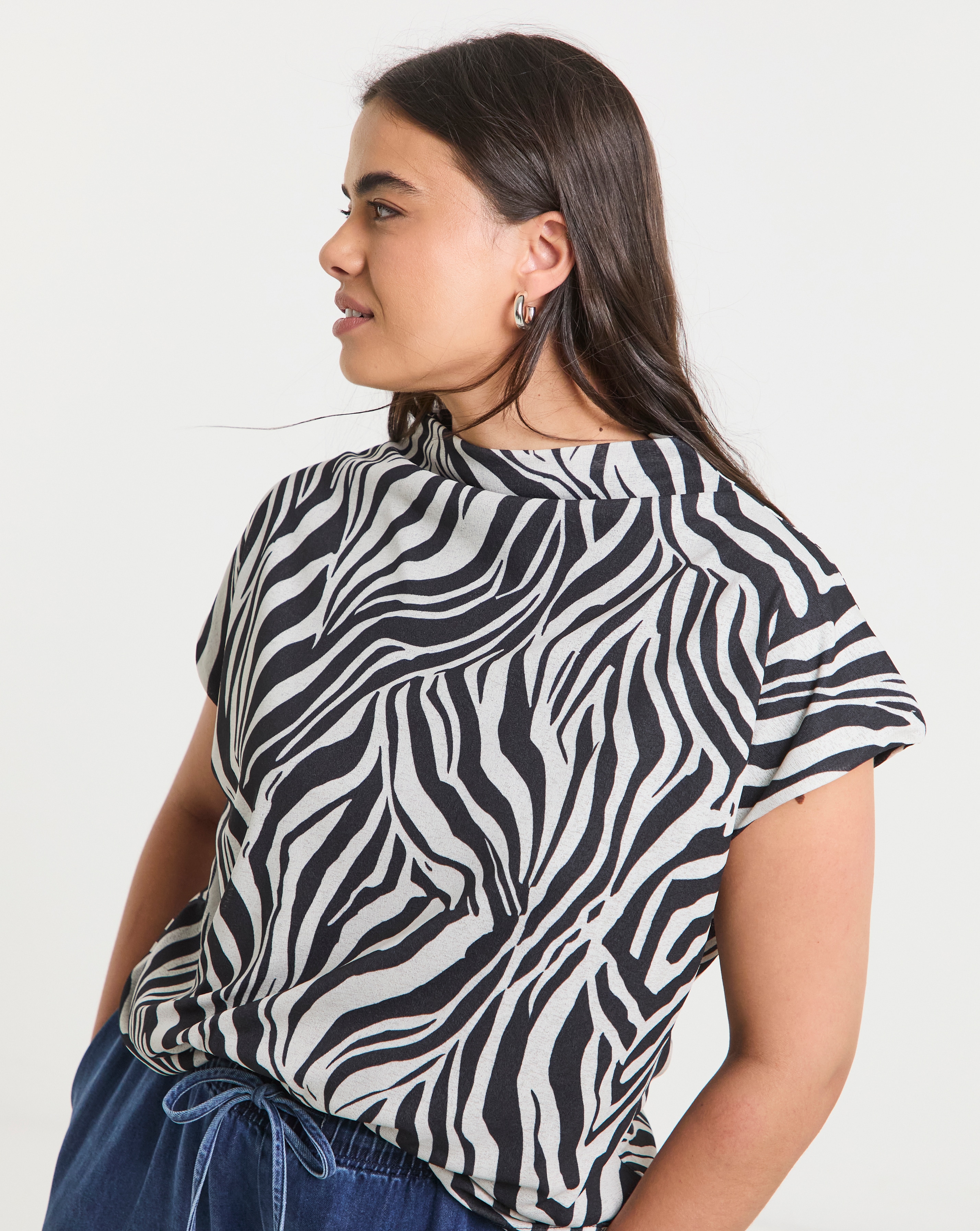 Simply Be Zebra Slash Neck Mesh Top