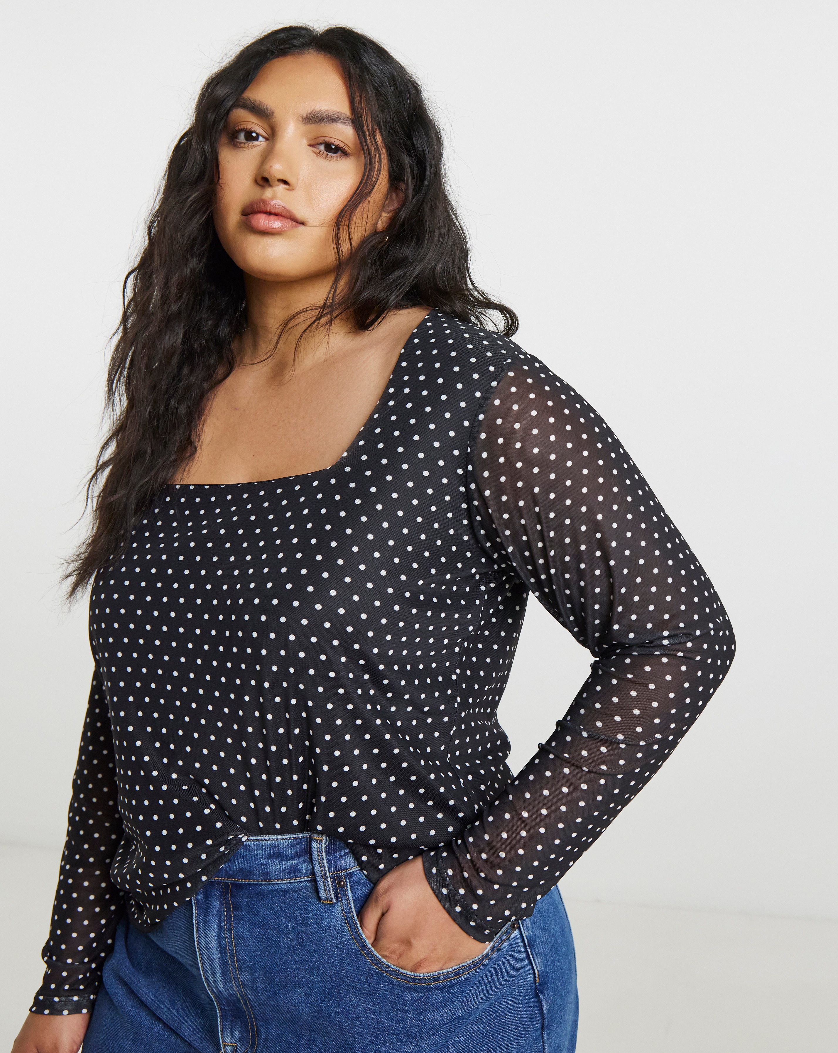 Square Neck Mesh Top