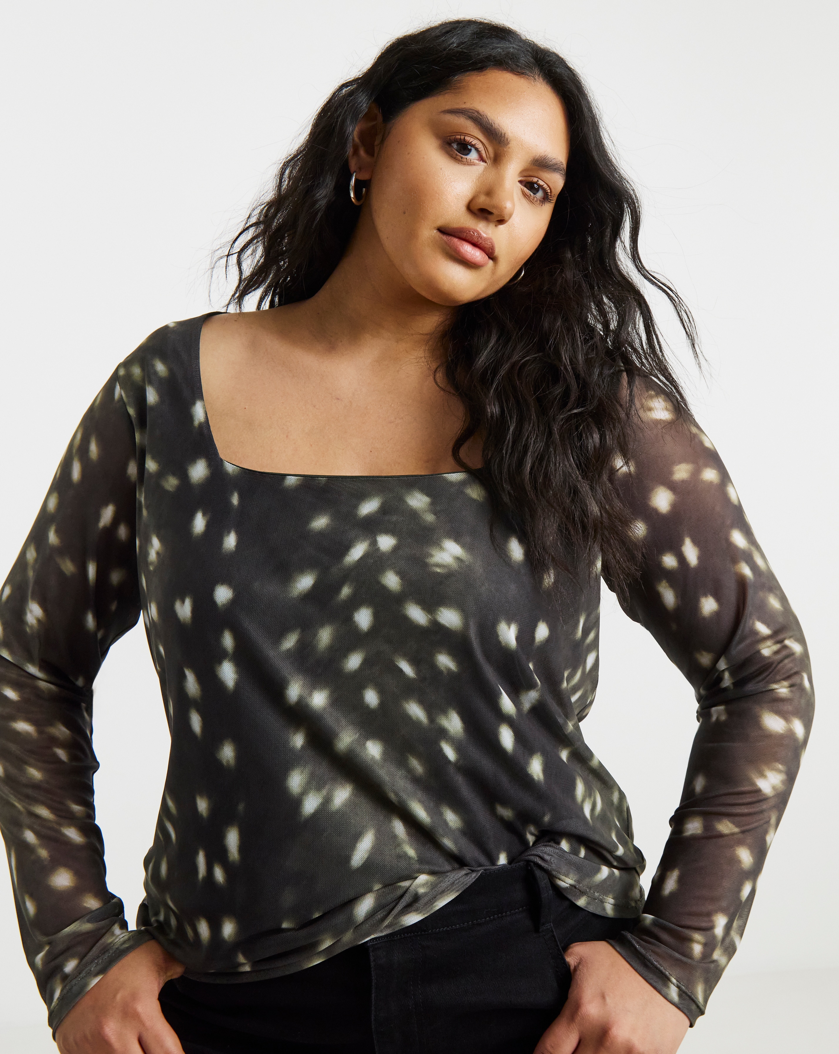 Square Neck Mesh Top