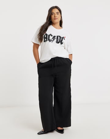 White ACDC Devil Horns Glitter Print License T-Shirt
