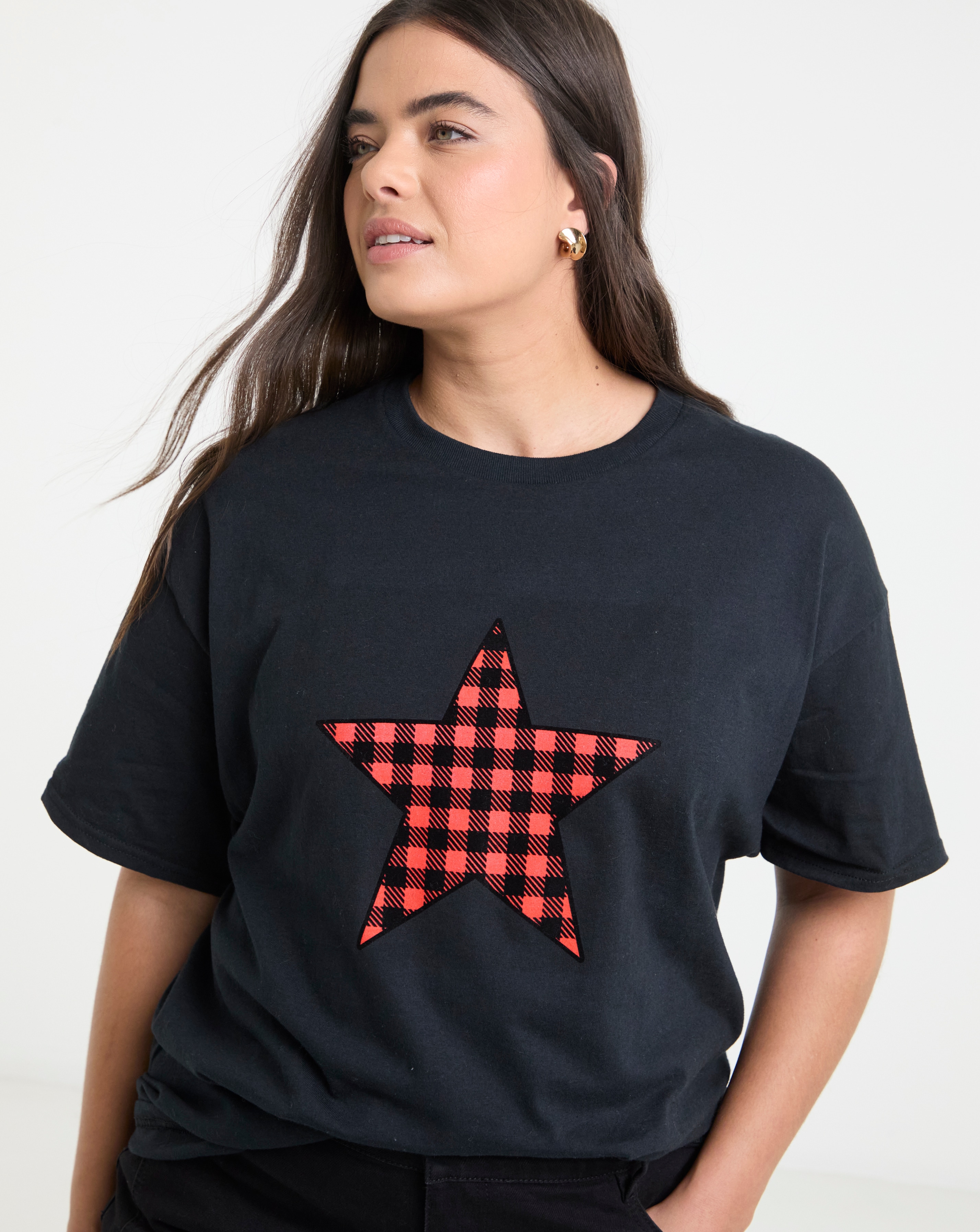 Check Star Graphic Oversized T-Shirt
