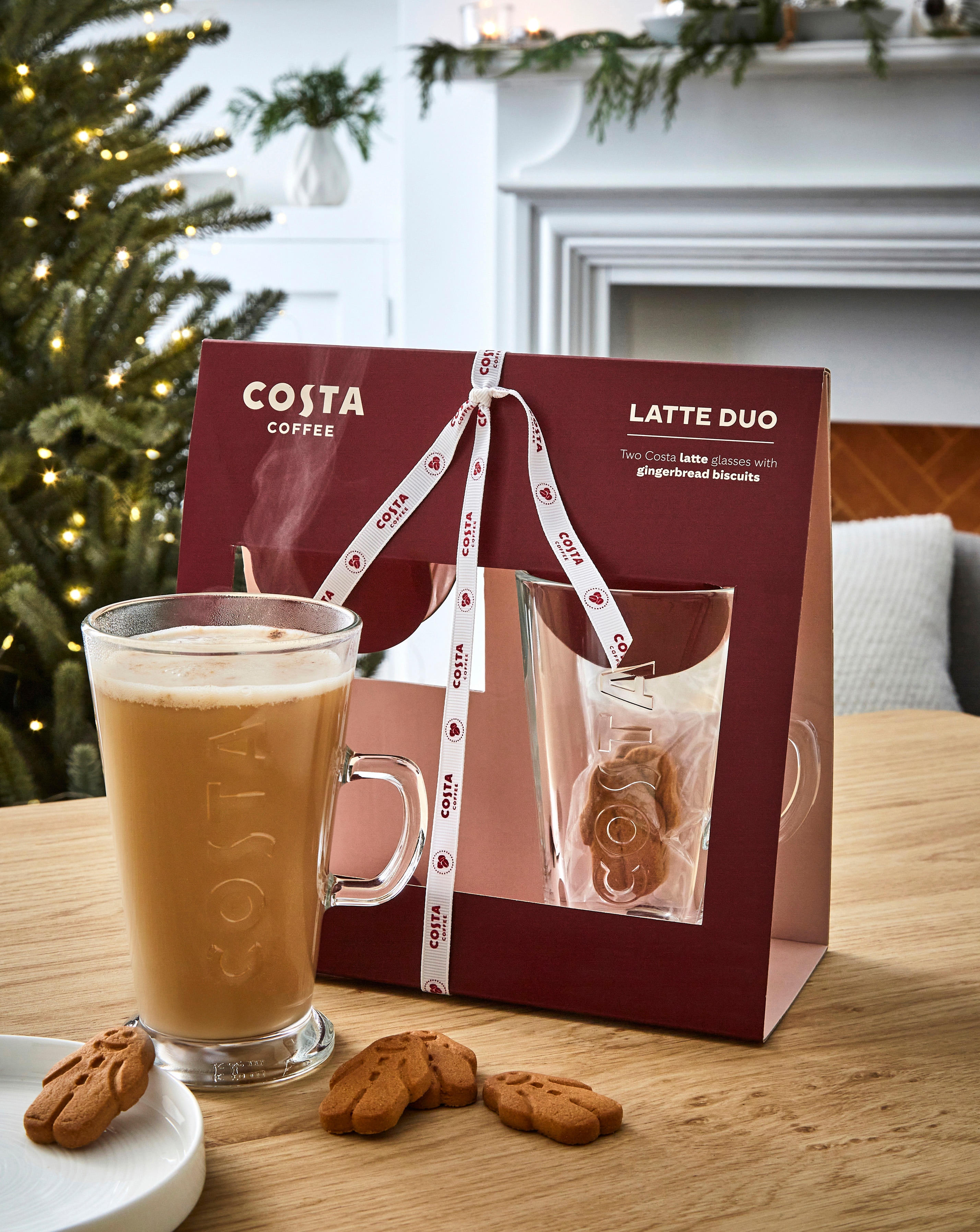 Costa Latte Glass & Gingerbread Biscuits