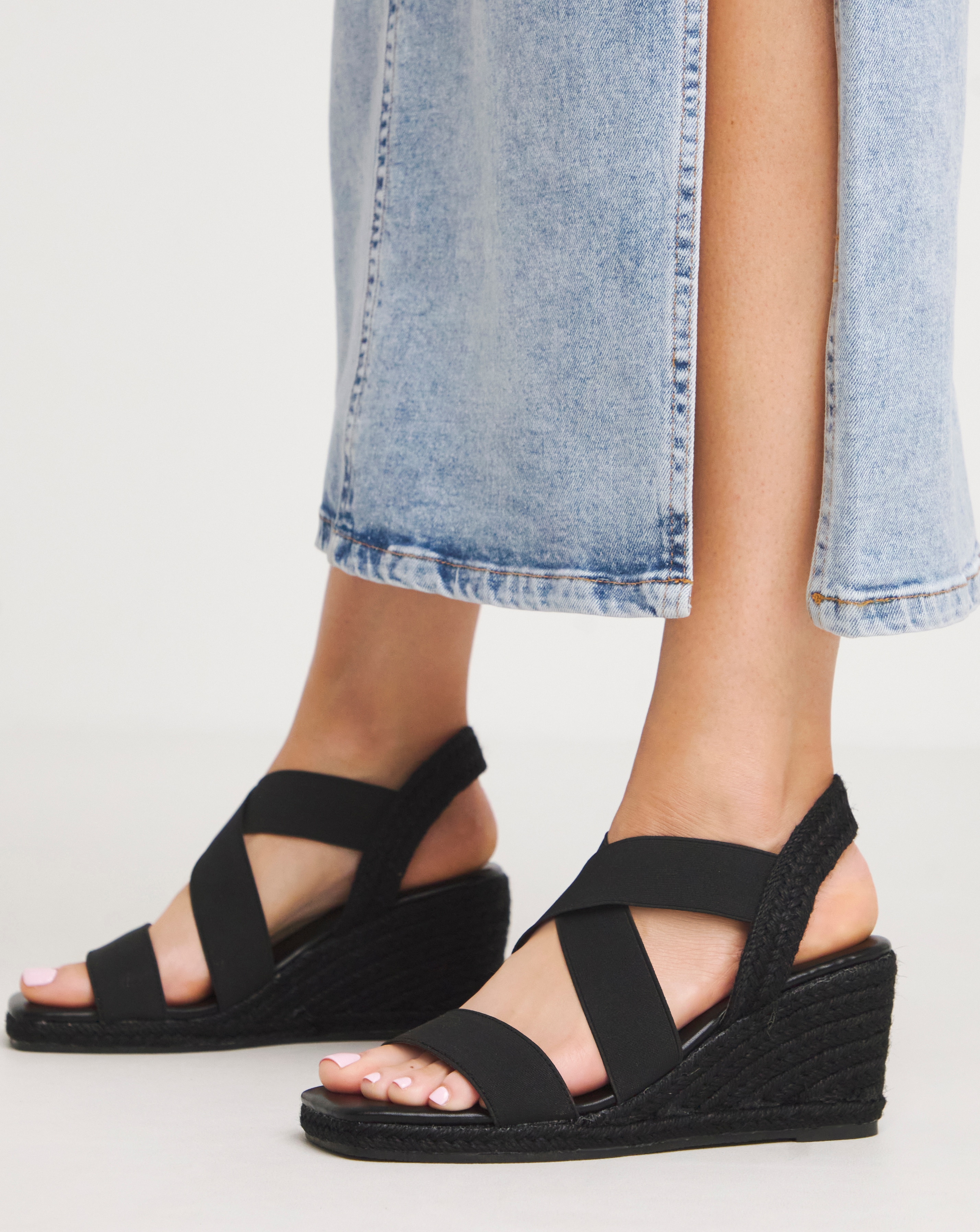 Elastic Crossover Esparille Sandal Wide