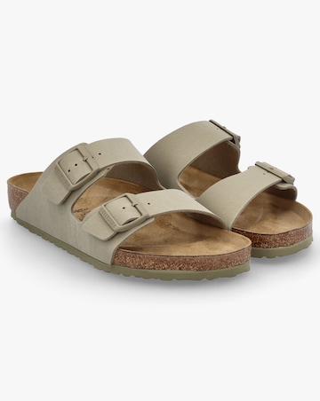 Birkenstock Mens Arizona Birko-Flor Faded Khaki Two Bar Mules Standard Width
